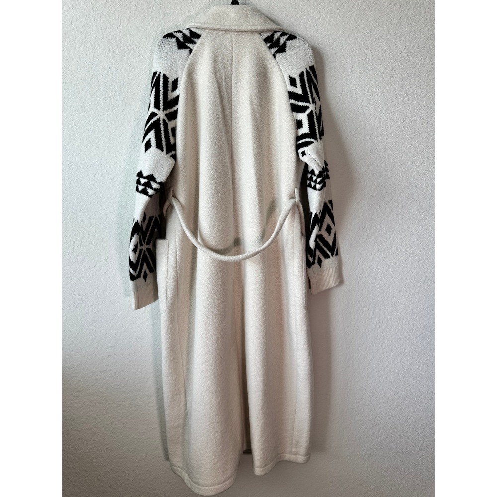 EVERY Womens Cream Longline Maxi Wrap Coat Geometric Knit Sleeves Large NWT - Picture 4 of 11